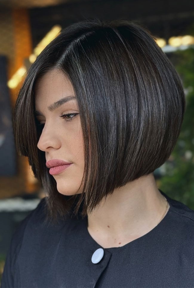 Dark Brown Bob With Angled Front Pieces — Inverted Bob