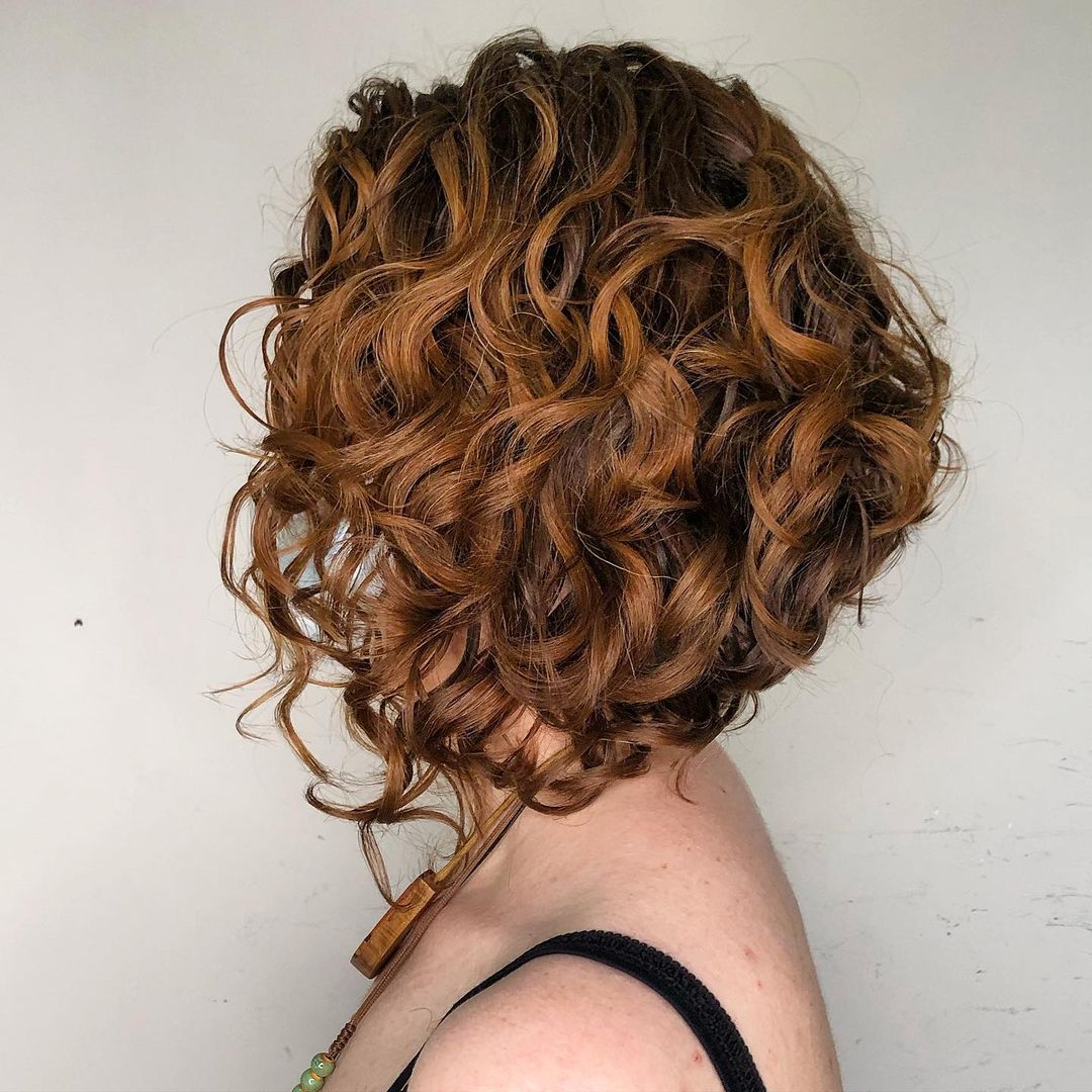 Curly Auburn Bob With Copper Highlights — Inverted Bob