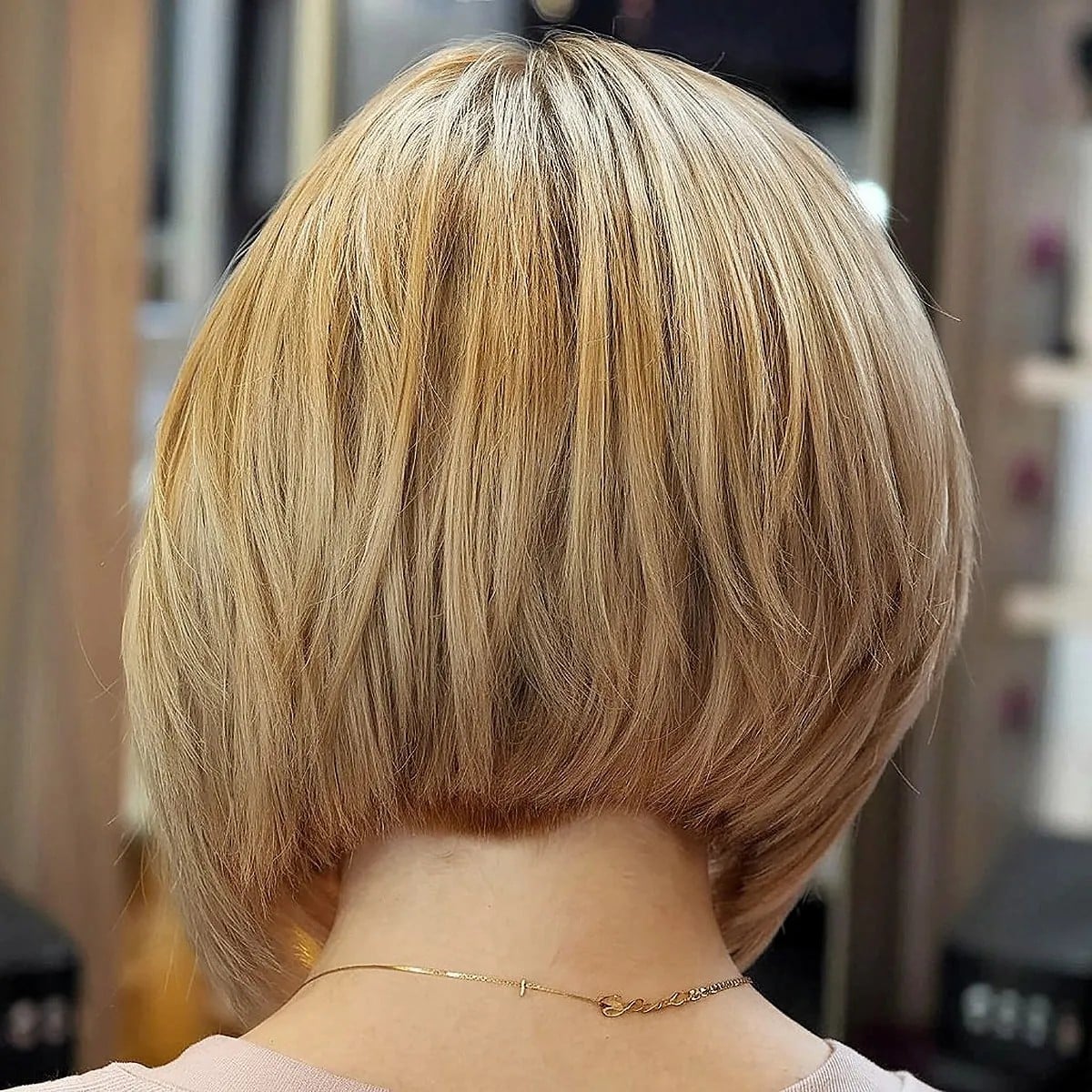Ash Blonde Bob With Stacked Layers, Neck — Inverted Bob