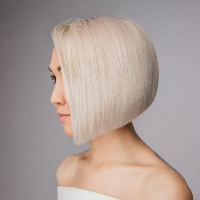 Platinum Blonde Bob With Asymmetrical Bang — Inverted Bob