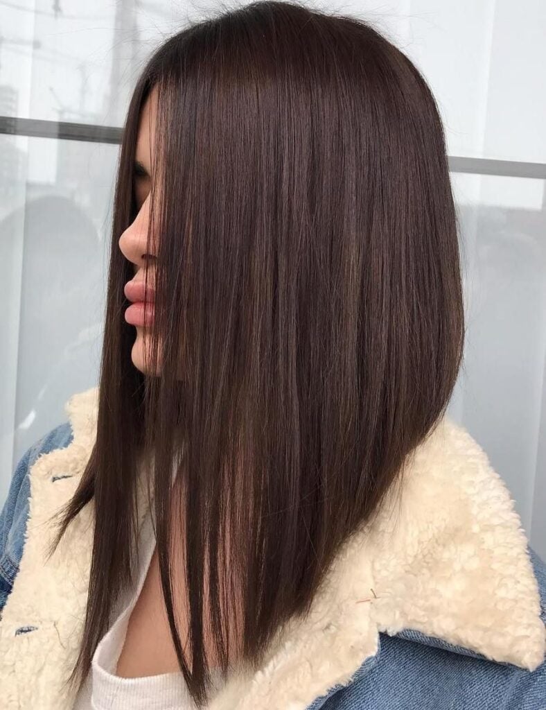 Sleek Dark Brown Bob With Sharp Angle — Inverted Bob