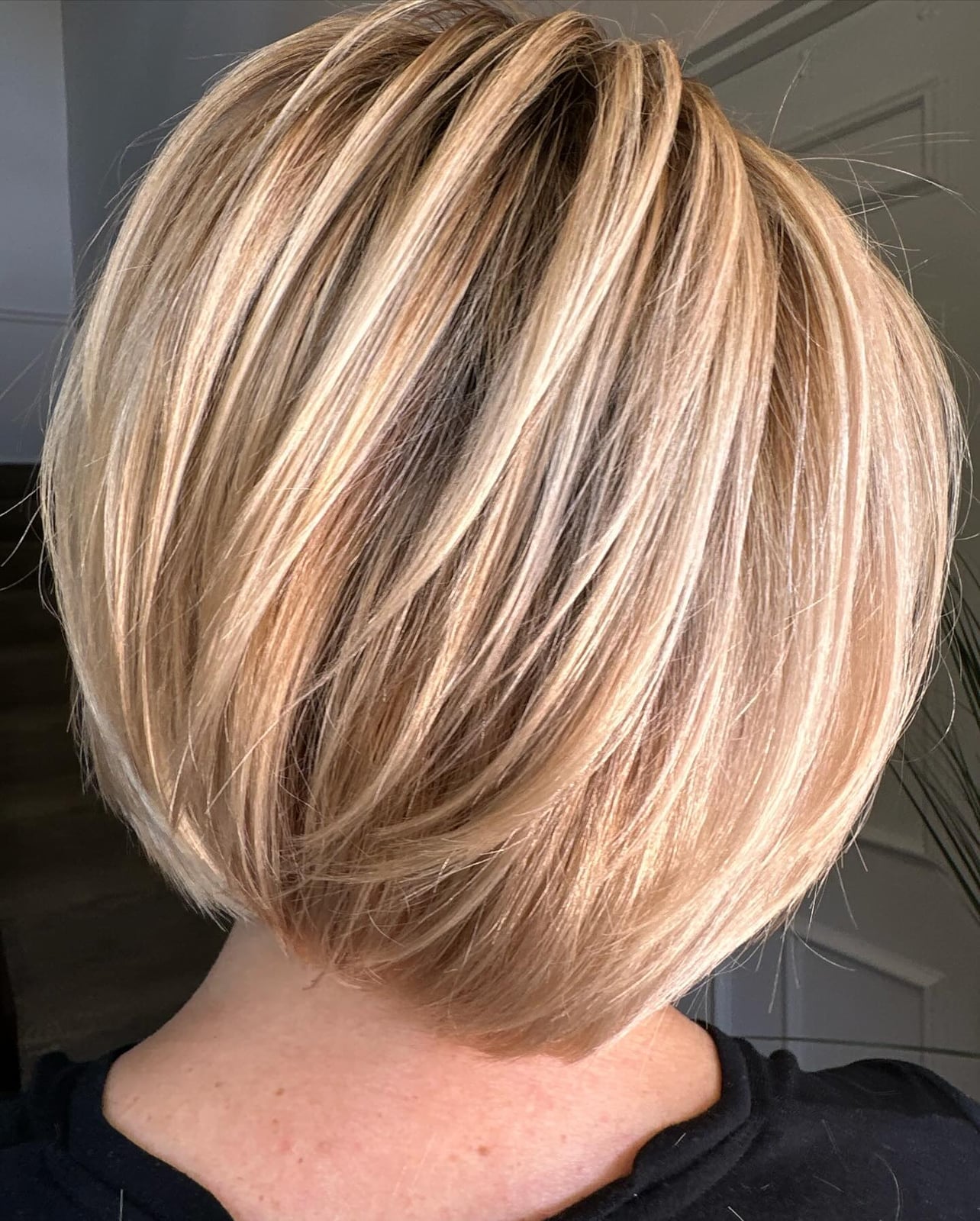Blonde Stacked Bob With Nape Layers — Inverted Bob