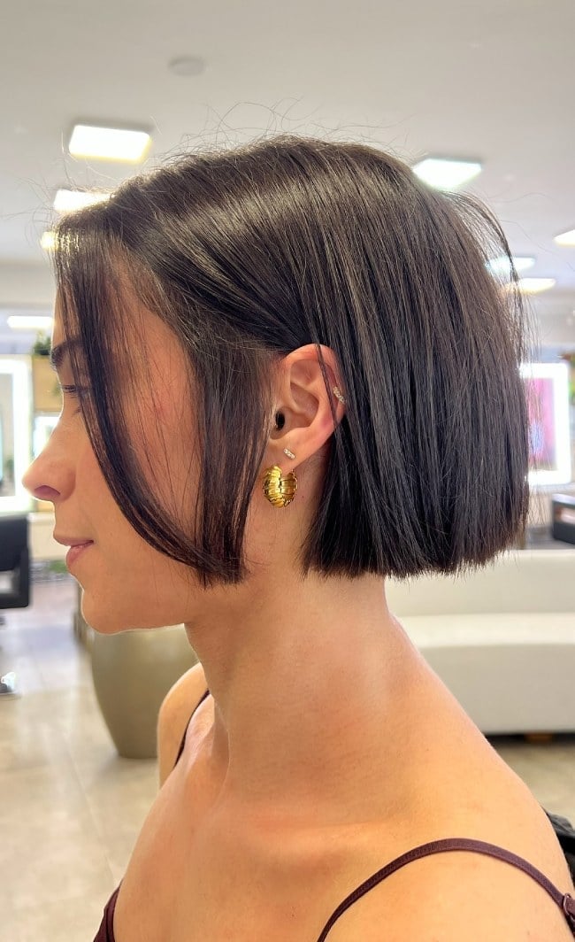 Espresso Brown Blunt Bob Side View Espresso Brown Blunt Bob Side View — Jaw Length Bob