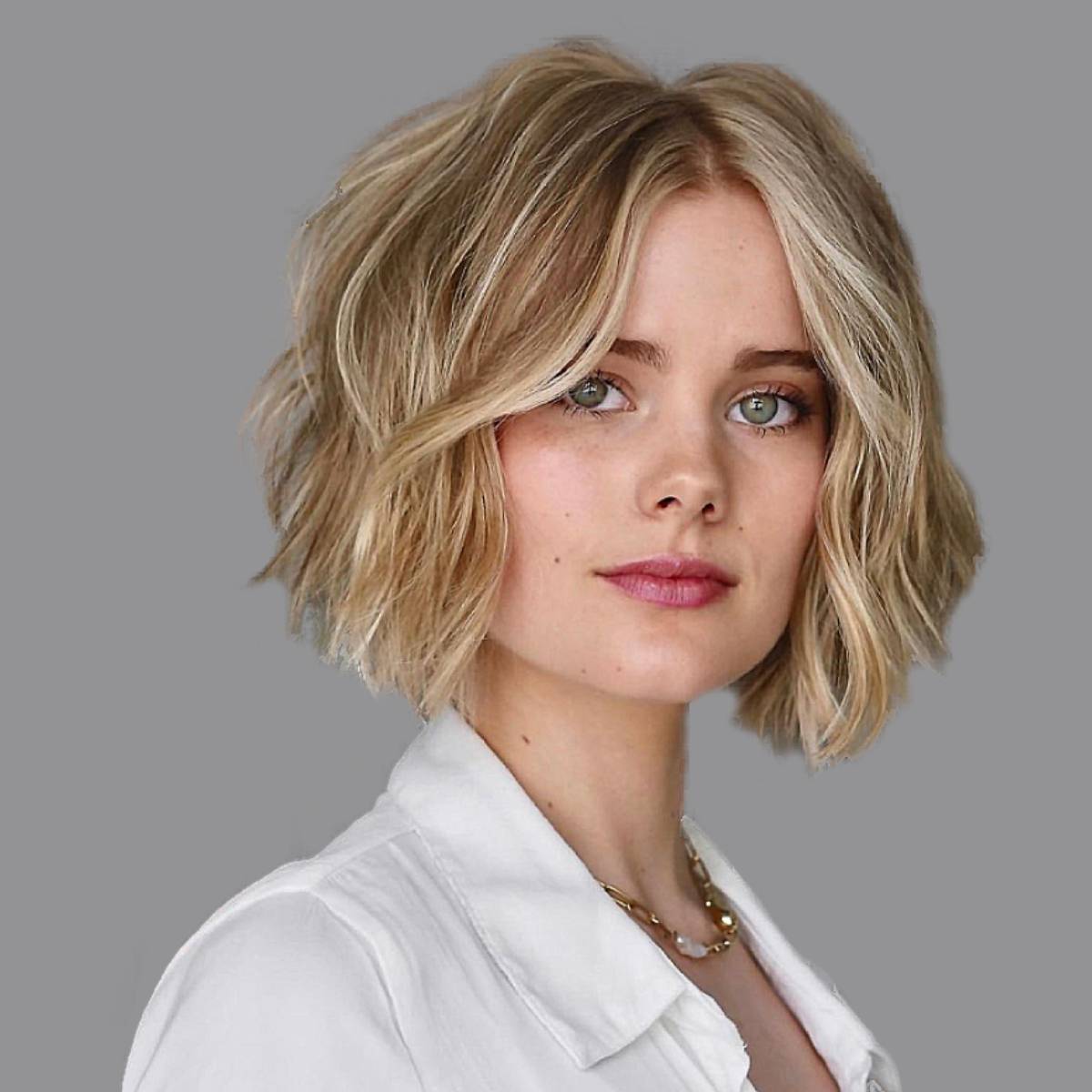 Honey Blonde Bob Loose Tousled Waves Honey Blonde Bob Loose Tousled Waves — Jaw Length Bob