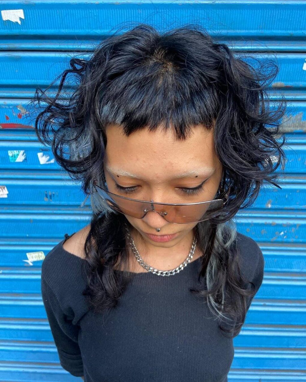 Curly Black Jellyfish With Gray-Blue Highlights — Jellyfish Haircut