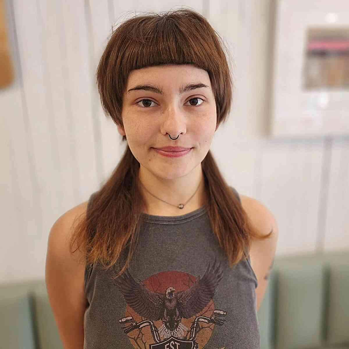 Medium Brown Shag With Blunt Micro Fringe — Jellyfish Haircut