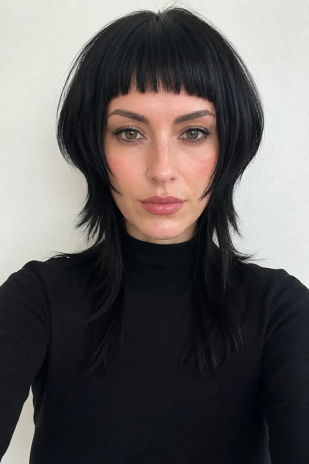 Dark Brown Mullet With Curtain Bangs — Jellyfish Haircut