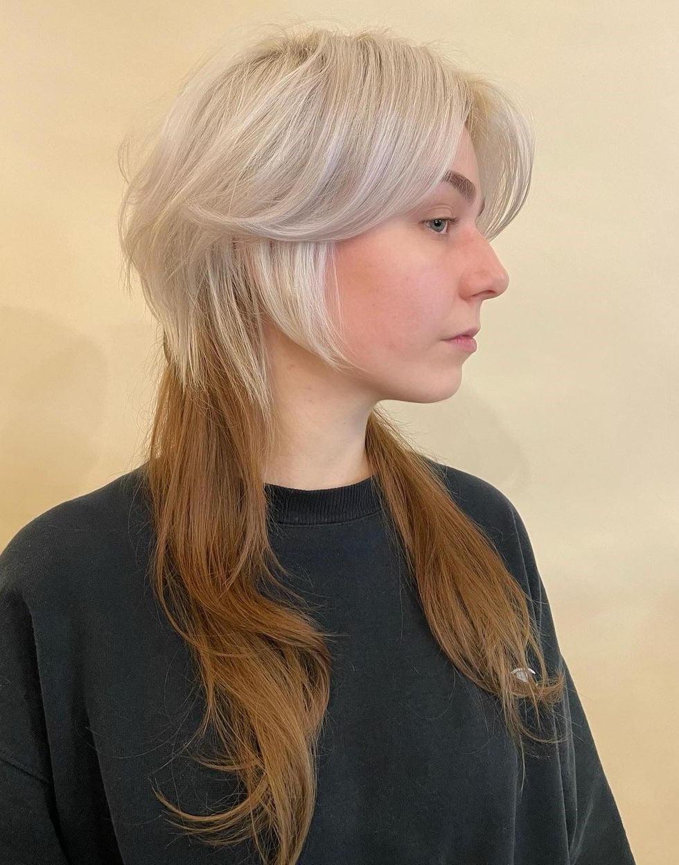 Blonde To Brown Gradient With Curtain Bangs — Jellyfish Haircut