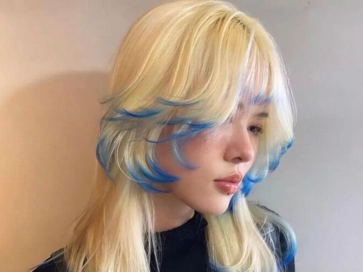 Platinum Blonde Shag With Blue Streaks — Jellyfish Haircut