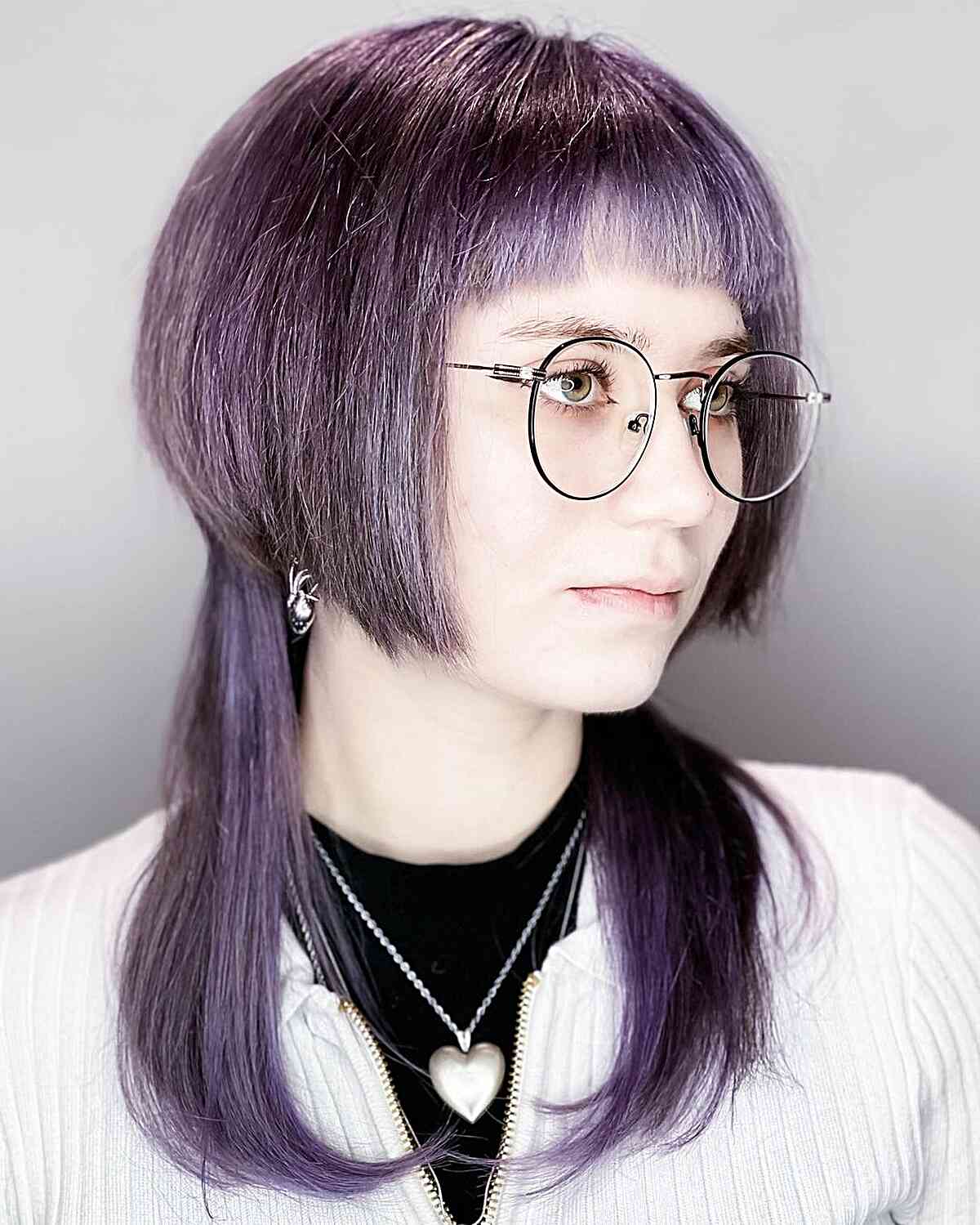 Purple Shoulder Length With Micro Fringe — Jellyfish Haircut