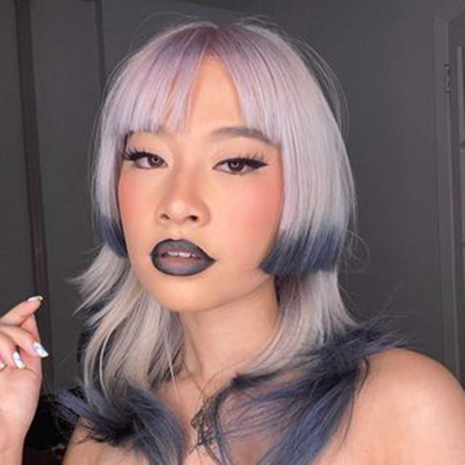Platinum To Blue Collarbone Cut — Jellyfish Haircut