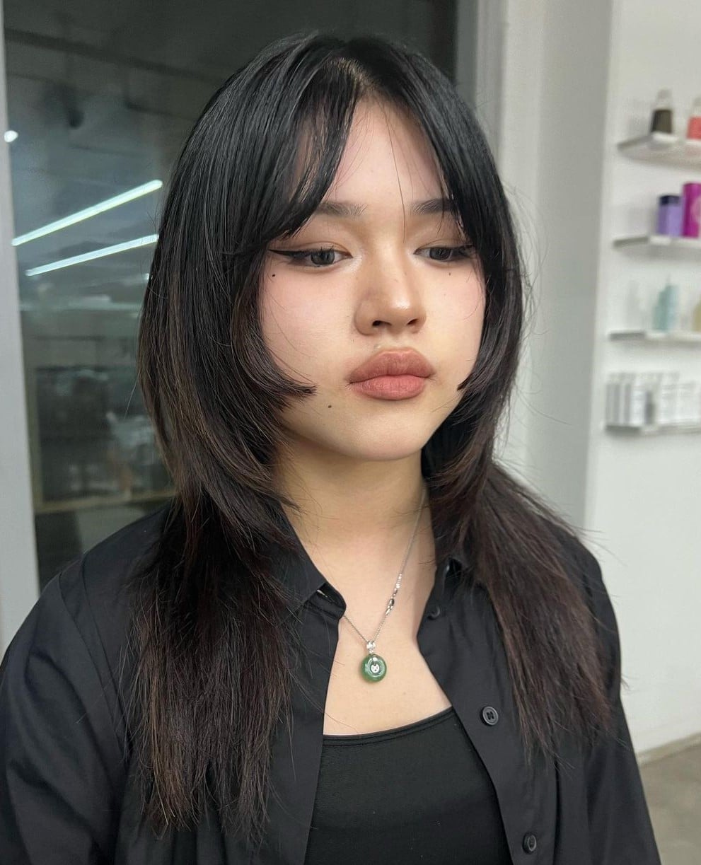 Dark Brown Layered Shag With Wispy Bangs — Jellyfish Haircut