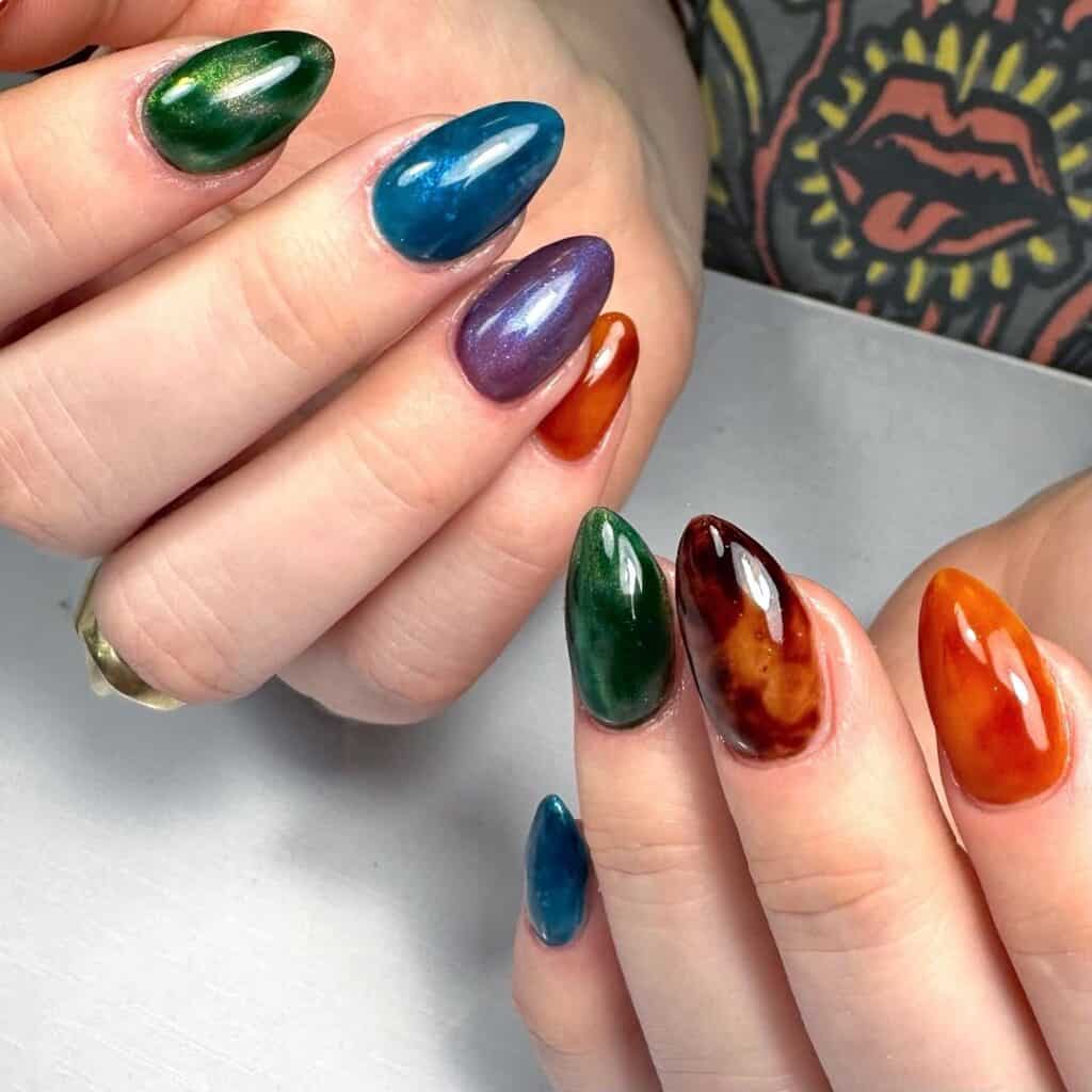 Vibrant Jelly Finish Medium Almond Nails Vibrant Jelly Finish Medium Almond Nails — Jewel Tone Nails