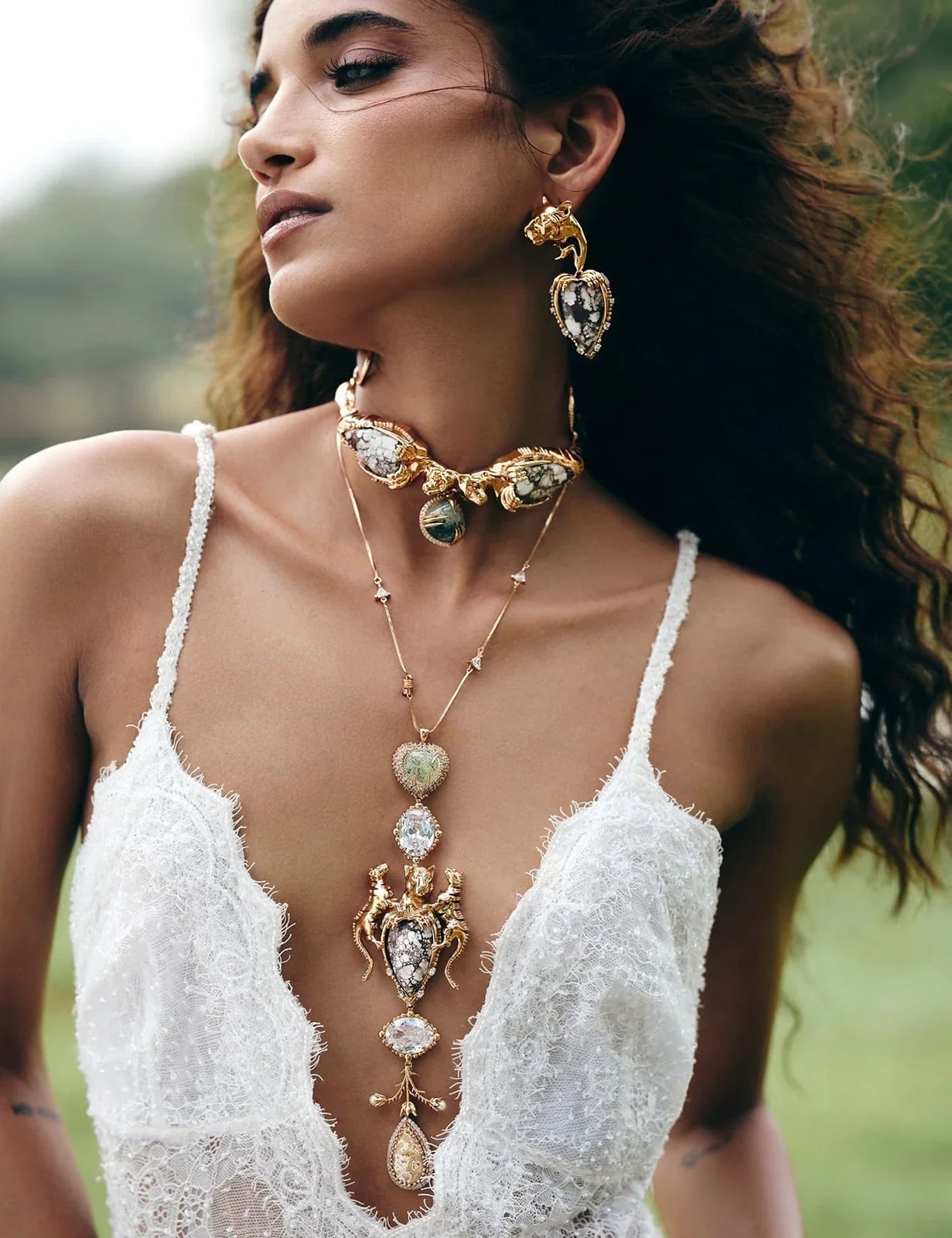Body Chain Necklace With Choker and Statement Earrings — Jewelry Trends