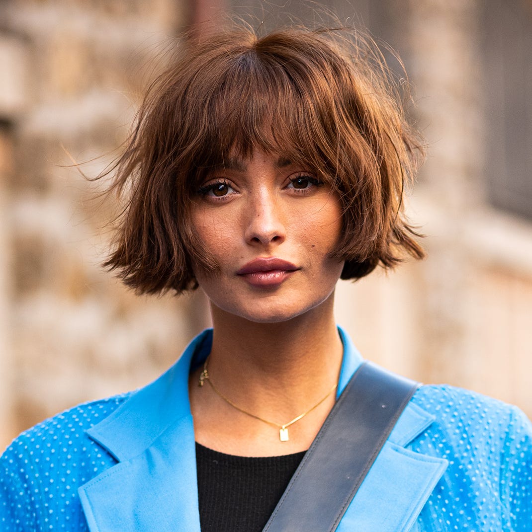 Medium Brown Bob With Choppy Bangs — Layered Bob