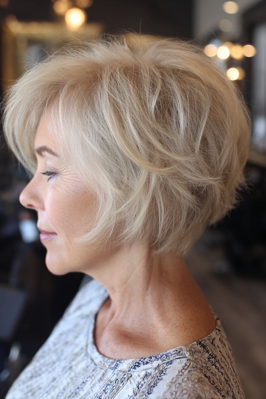 Chin Length Gray Bob With Blonde Highlights — Layered Bob