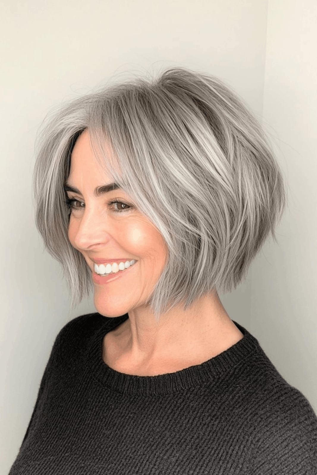 Collarbone Layered Bob With Ash Blonde Gray Tones