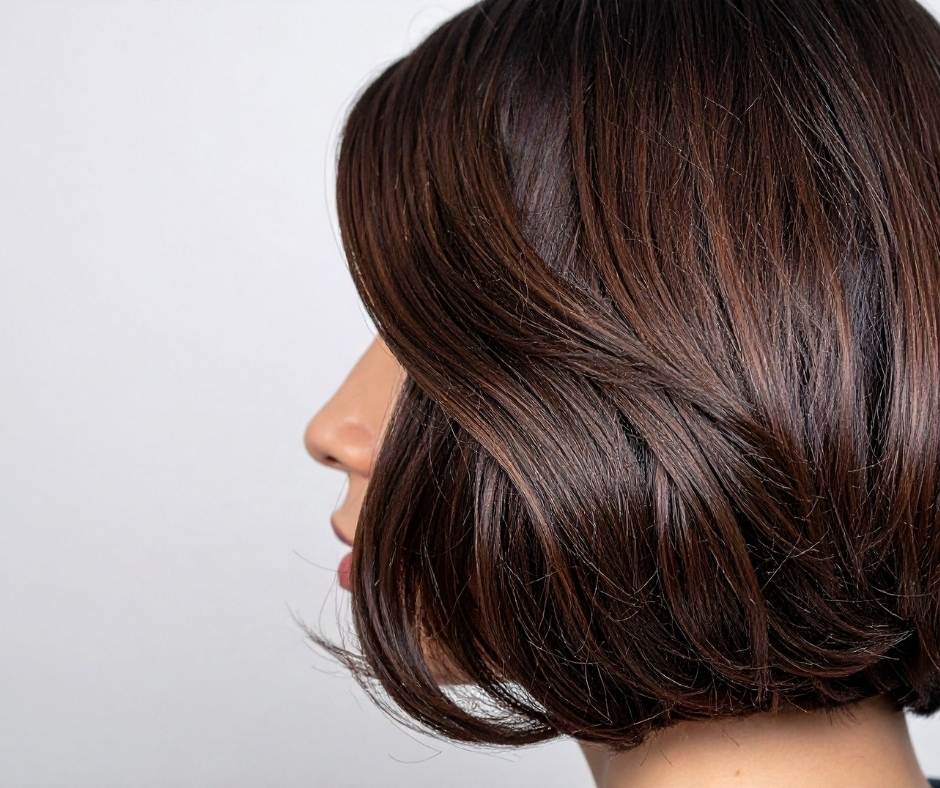 Chin Length Bob With Soft Layers, Dark Brown With Subtle Highlights — Layered Bob