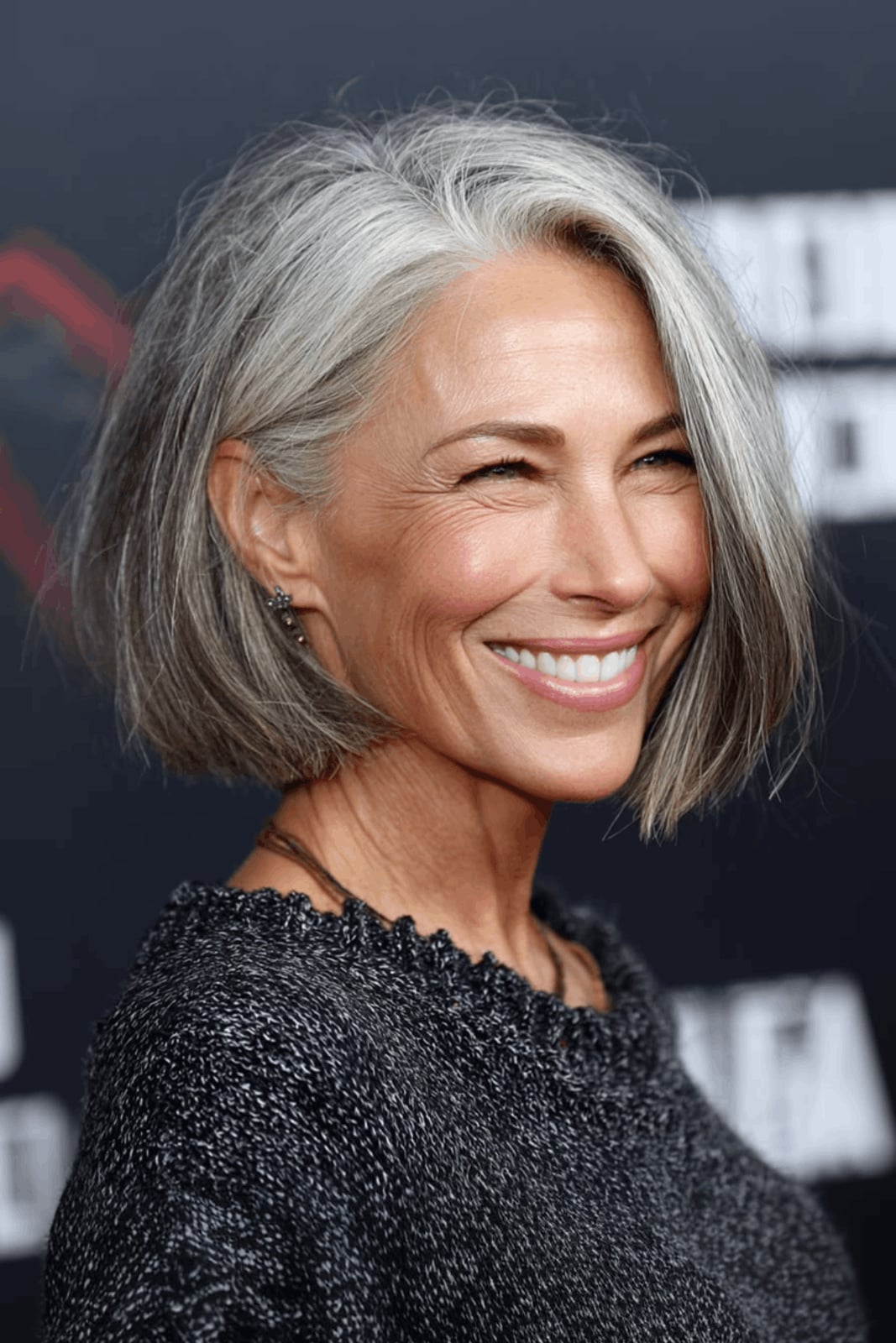 Collarbone Layered Bob With Ash Blonde Gray Tones, Close-Up Take