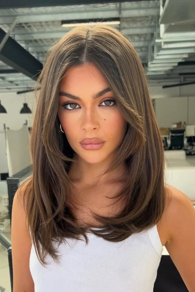 Collarbone Length Medium Brown With Face-Framing Layers Collarbone Length Medium Brown With Face-Framing Layers — Layered Hair