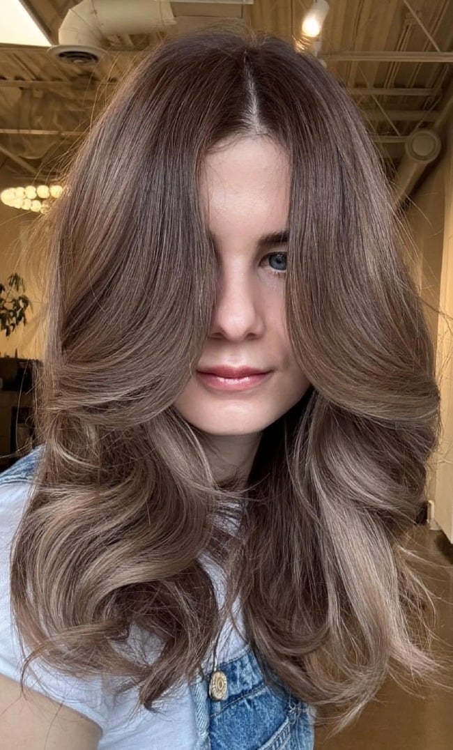 Cool Mushroom Brown Mid-Back Waves Cool Mushroom Brown Mid-Back Waves — Light Brown Hair
