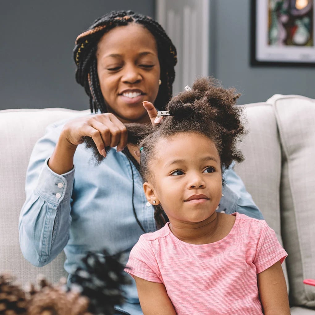 Shoulder Length Dark Brown Afro Puff — Little Girl Haircuts