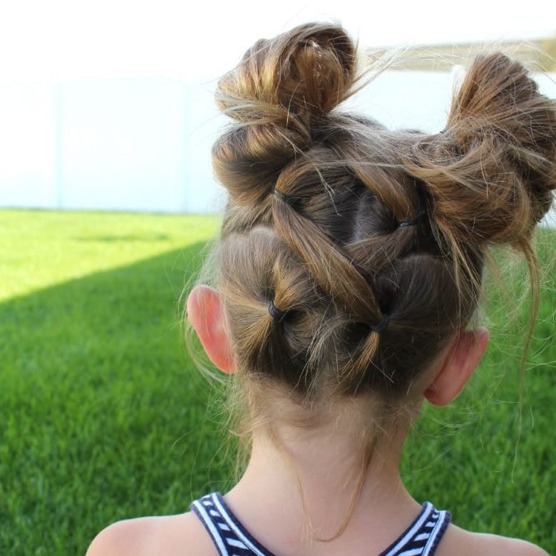 Brown Layered Hair Double Braided Buns — Little Girl Haircuts