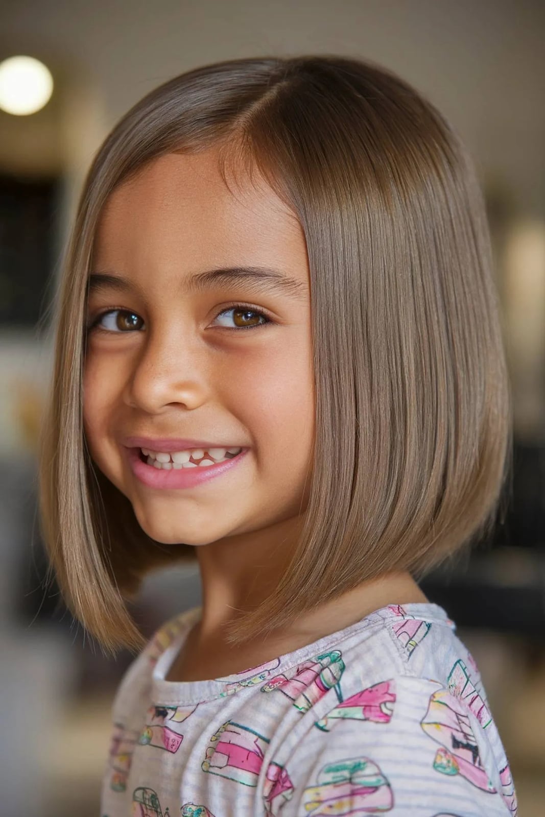 Ash Brown Bob With Subtle Highlights — Little Girl Haircuts