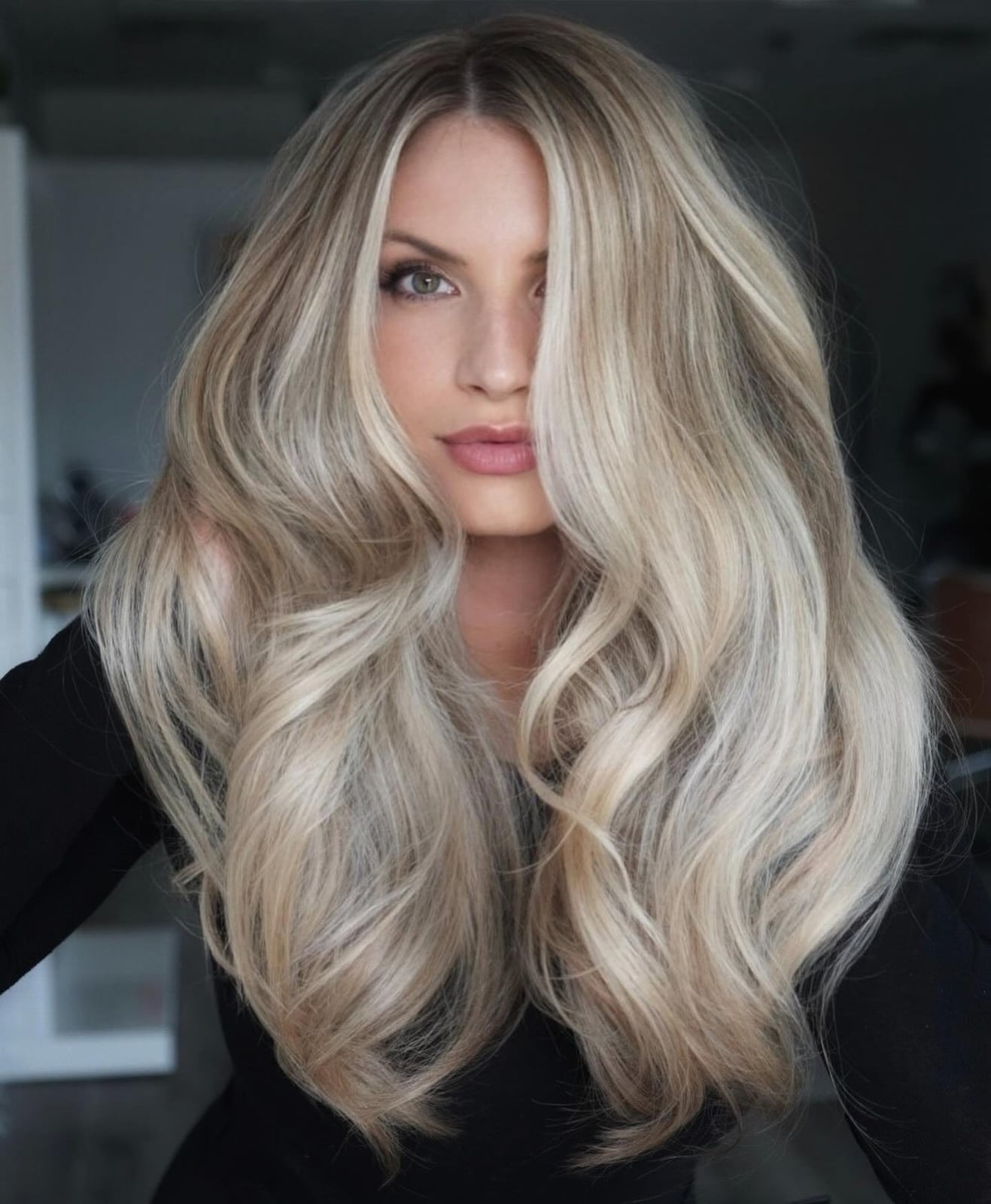 Platinum Blonde Mid-Back Layers With Side Part Platinum Blonde Mid-Back Layers With Side Part — Lived In Blonde
