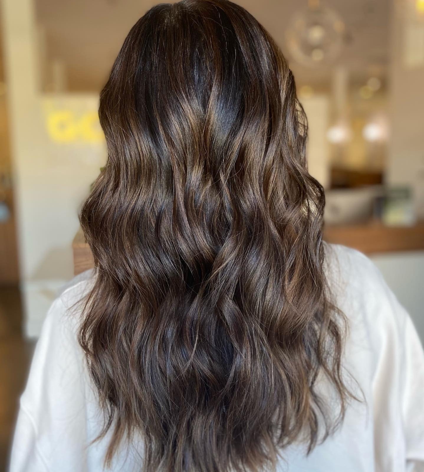 Mid-Back Dark Brown With Subtle Caramel Highlights, Close-Up Take Mid-Back Dark Brown With Subtle Caramel Highlights, Close-Up Take — Lived In Brunette