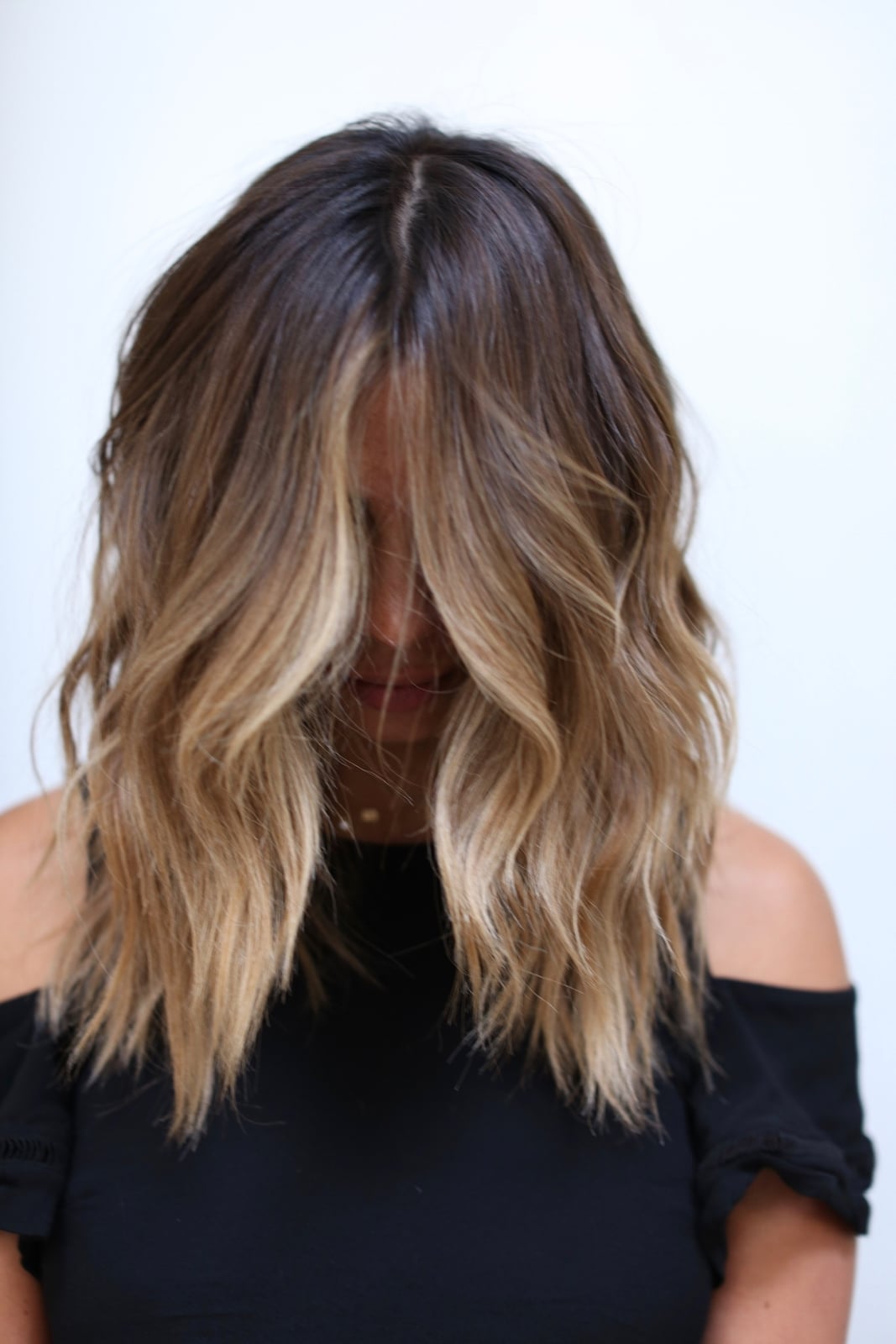 Collarbone Brunette With Prominent Blonde Balayage Collarbone Brunette With Prominent Blonde Balayage — Lived In Brunette