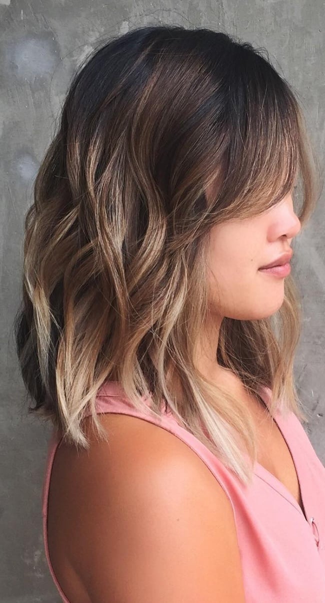 Collarbone Lob With Caramel Balayage Ribbons Collarbone Lob With Caramel Balayage Ribbons — Lived In Brunette