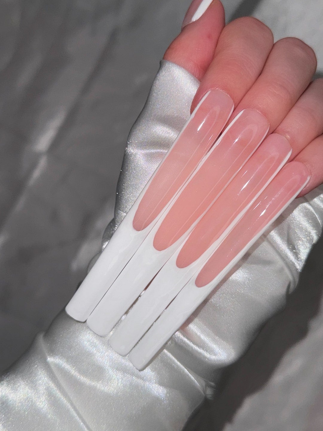 Extra Long Square Nails With Classic French Extra Long Square Nails With Classic French — Long Acrylic Nails