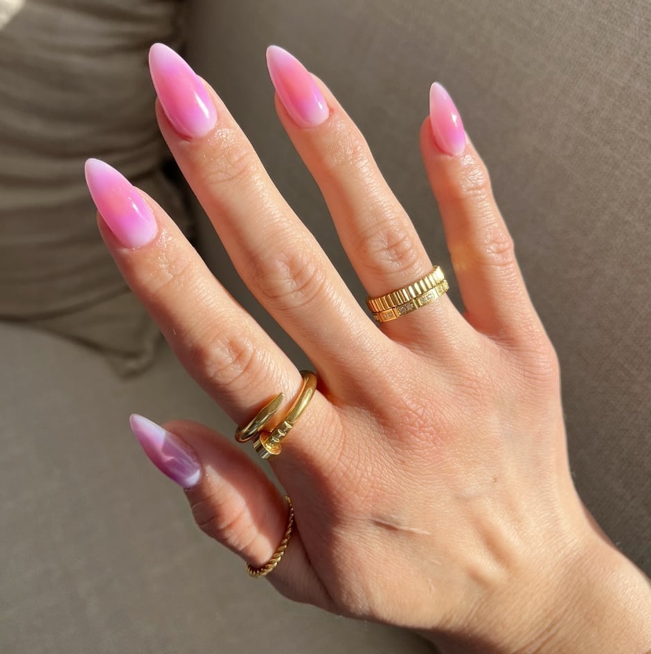 Pink to White Gradient Glossy Long Almond Nails Pink to White Gradient Glossy Long Almond Nails