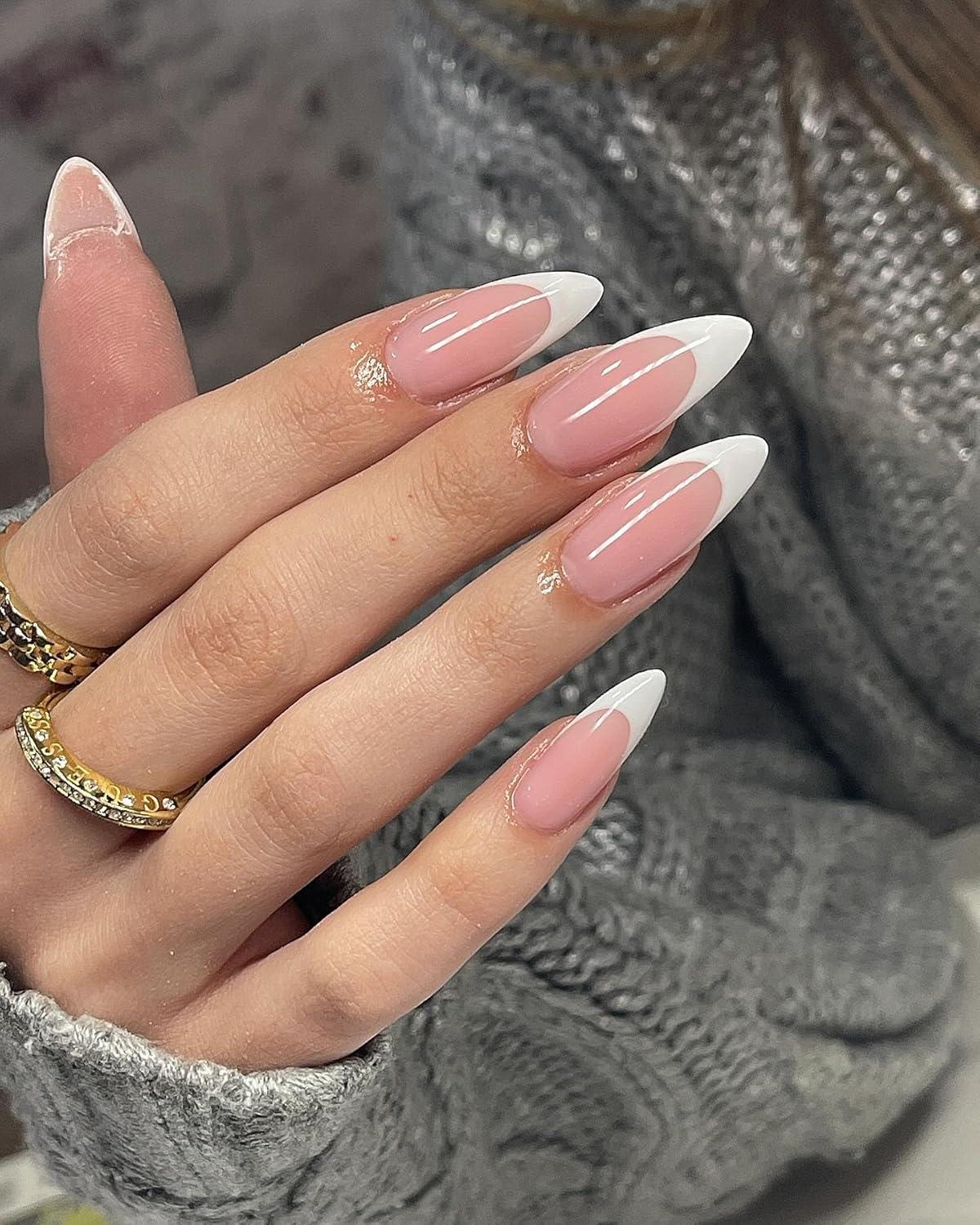 Classic French Long Almond Nails Classic French Long Almond Nails