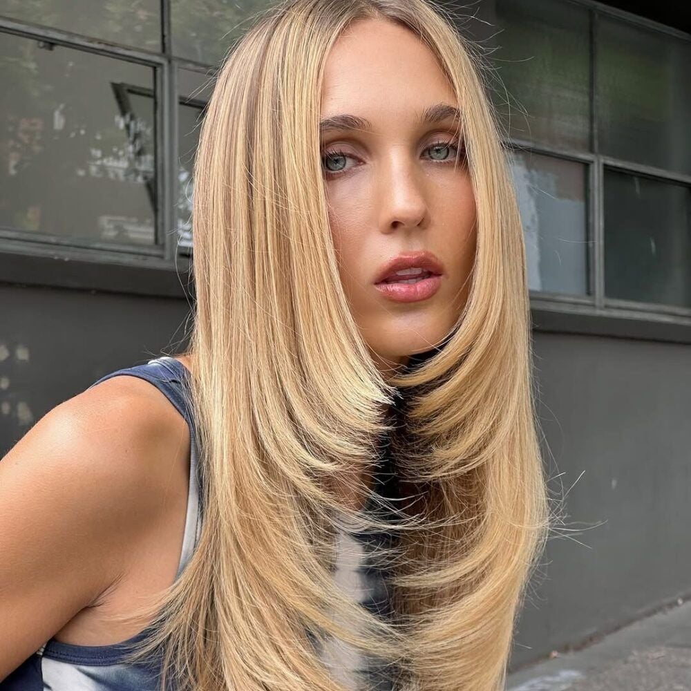 Honey Blonde Mid-Back With Step Cut Layers Honey Blonde Mid-Back With Step Cut Layers — Long Haircuts