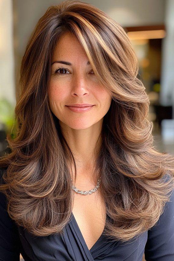 Warm Brown Mid-Back Layers With Face-Framing Warm Brown Mid-Back Layers With Face-Framing — Long Haircuts