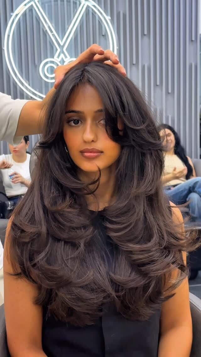Dark Brown With Curtain Bangs And Soft Layers Dark Brown With Curtain Bangs And Soft Layers — Long Haircuts