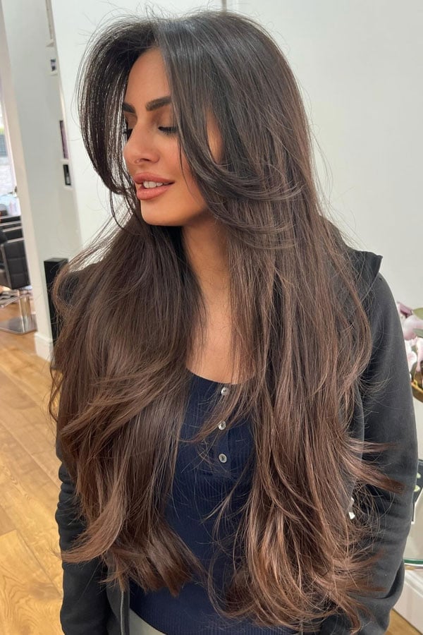Rich Brunette With Layered Face-Framing Rich Brunette With Layered Face-Framing — Long Haircuts