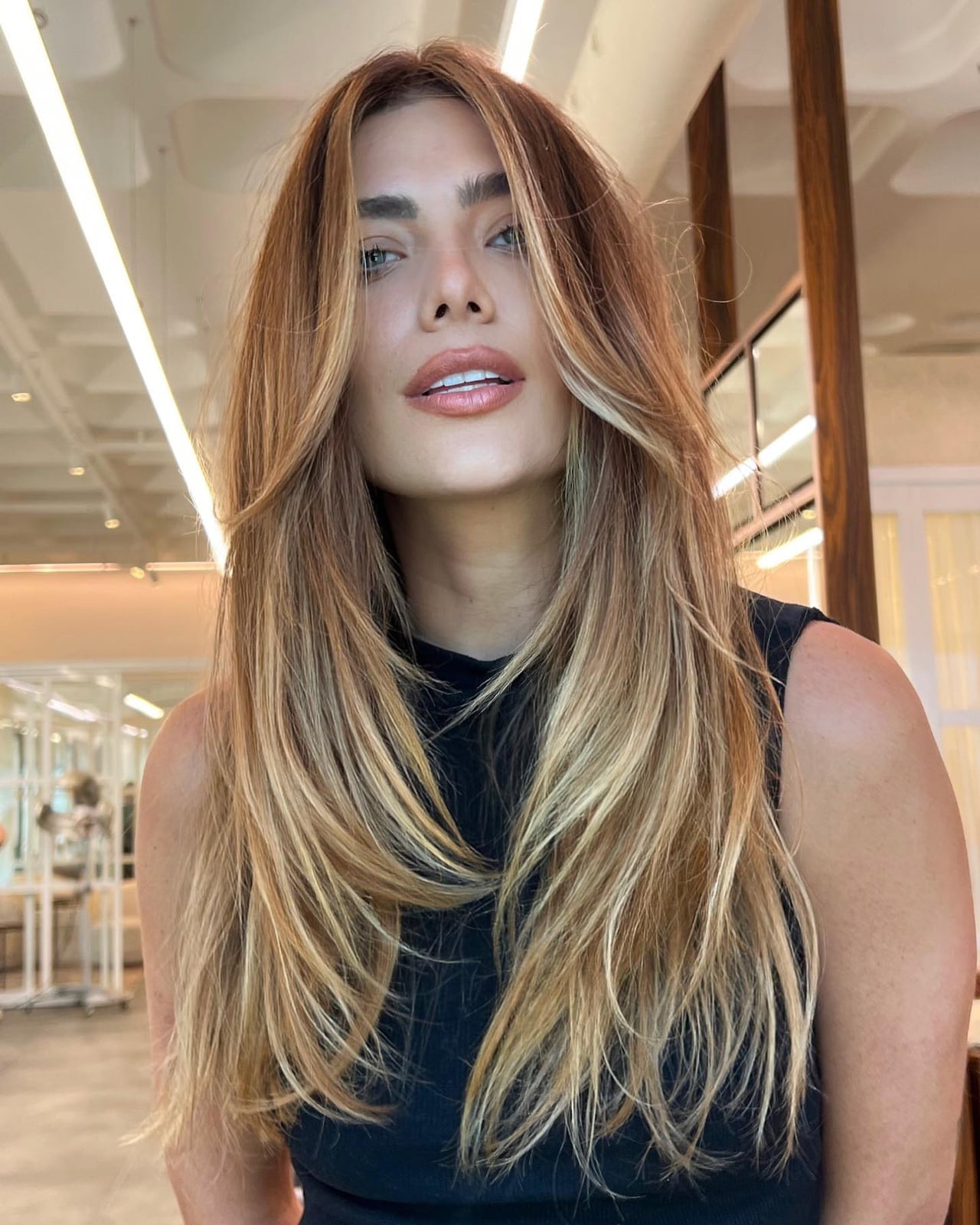 Honey Blonde Balayage Long Layers With Face-Framing Honey Blonde Balayage Long Layers With Face-Framing