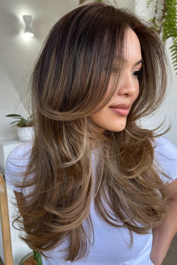 Medium Brown Blonde Balayage Face-Framing Layers Medium Brown Blonde Balayage Face-Framing Layers — Long Layers