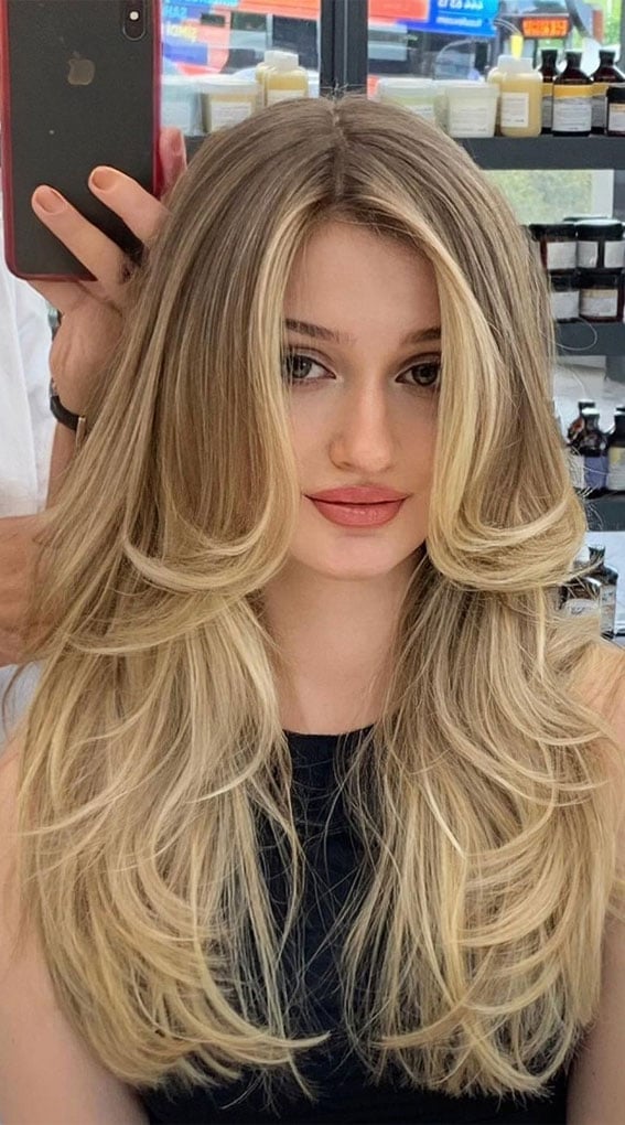 Dirty Blonde Long Layers With Soft Curtain Bangs Dirty Blonde Long Layers With Soft Curtain Bangs