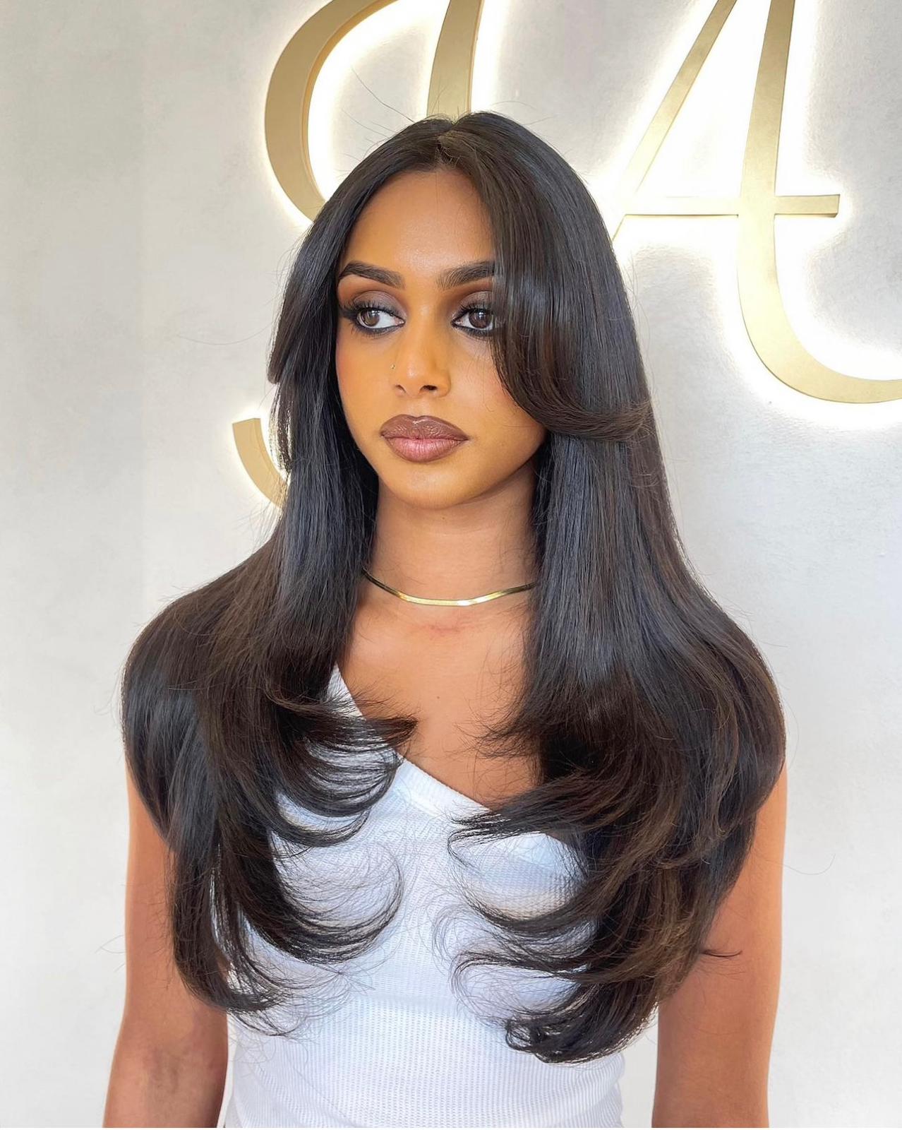 Dark Brown Long Layers With Subtle Curtain Bangs Dark Brown Long Layers With Subtle Curtain Bangs