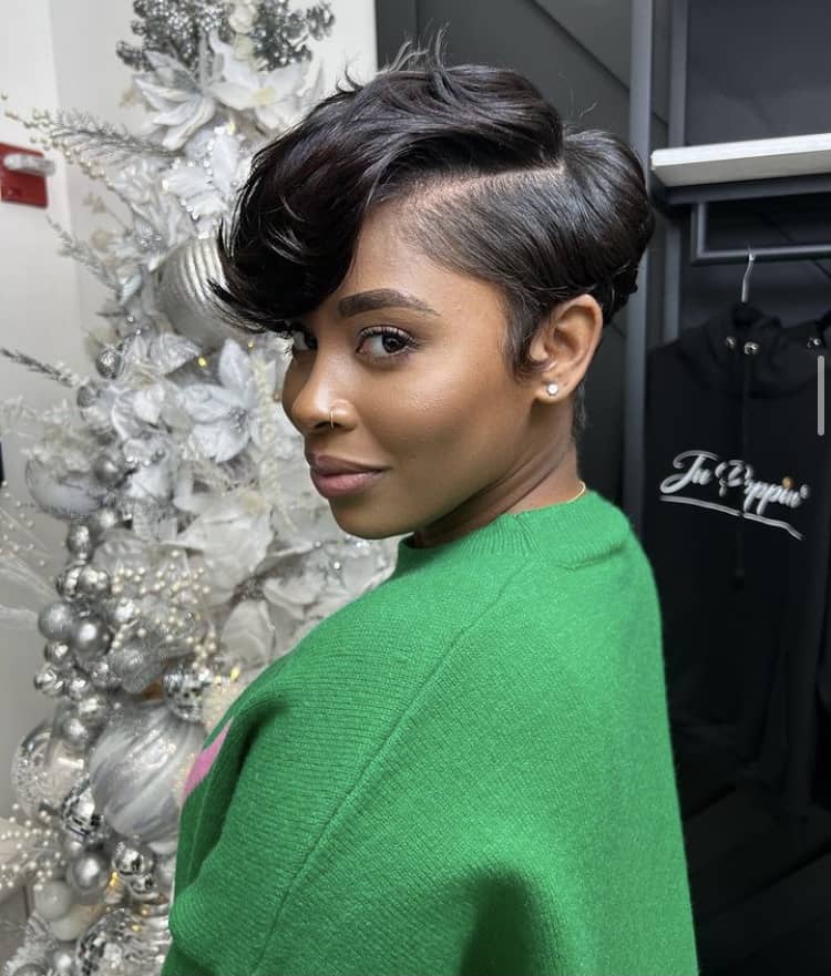 Black Pixie With Voluminous Sculpted Style Black Pixie With Voluminous Sculpted Style — Long Pixie