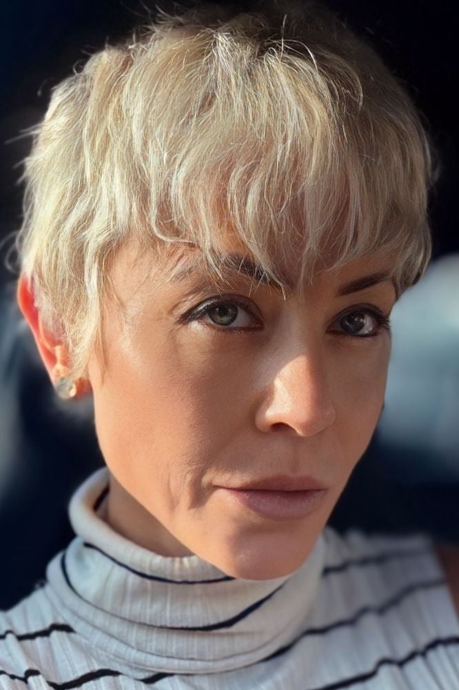 Ash Blonde Pixie With Textured Top Ash Blonde Pixie With Textured Top — Long Pixie