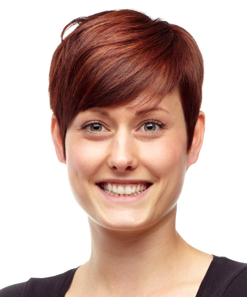 Reddish-Brown Pixie With Layered Volume Reddish-Brown Pixie With Layered Volume — Long Pixie