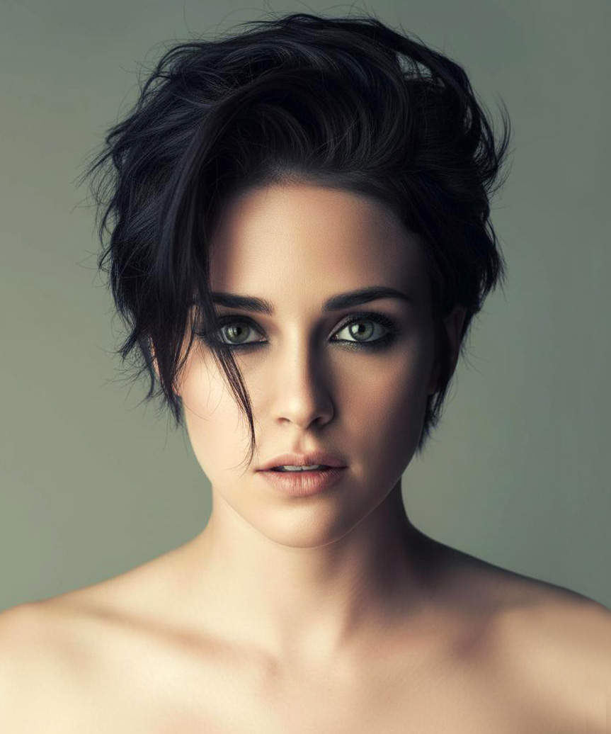 Dark Brown Textured Pixie With Side-Swept Fringe Dark Brown Textured Pixie With Side-Swept Fringe — Long Pixie