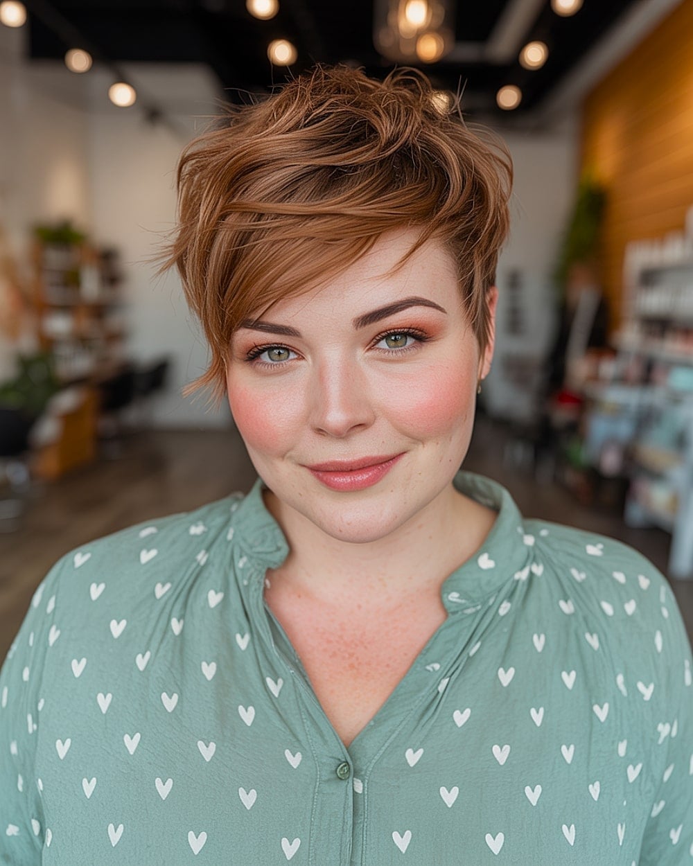 Copper Pixie With Textured Side-Swept Bangs Copper Pixie With Textured Side-Swept Bangs — Long Pixie