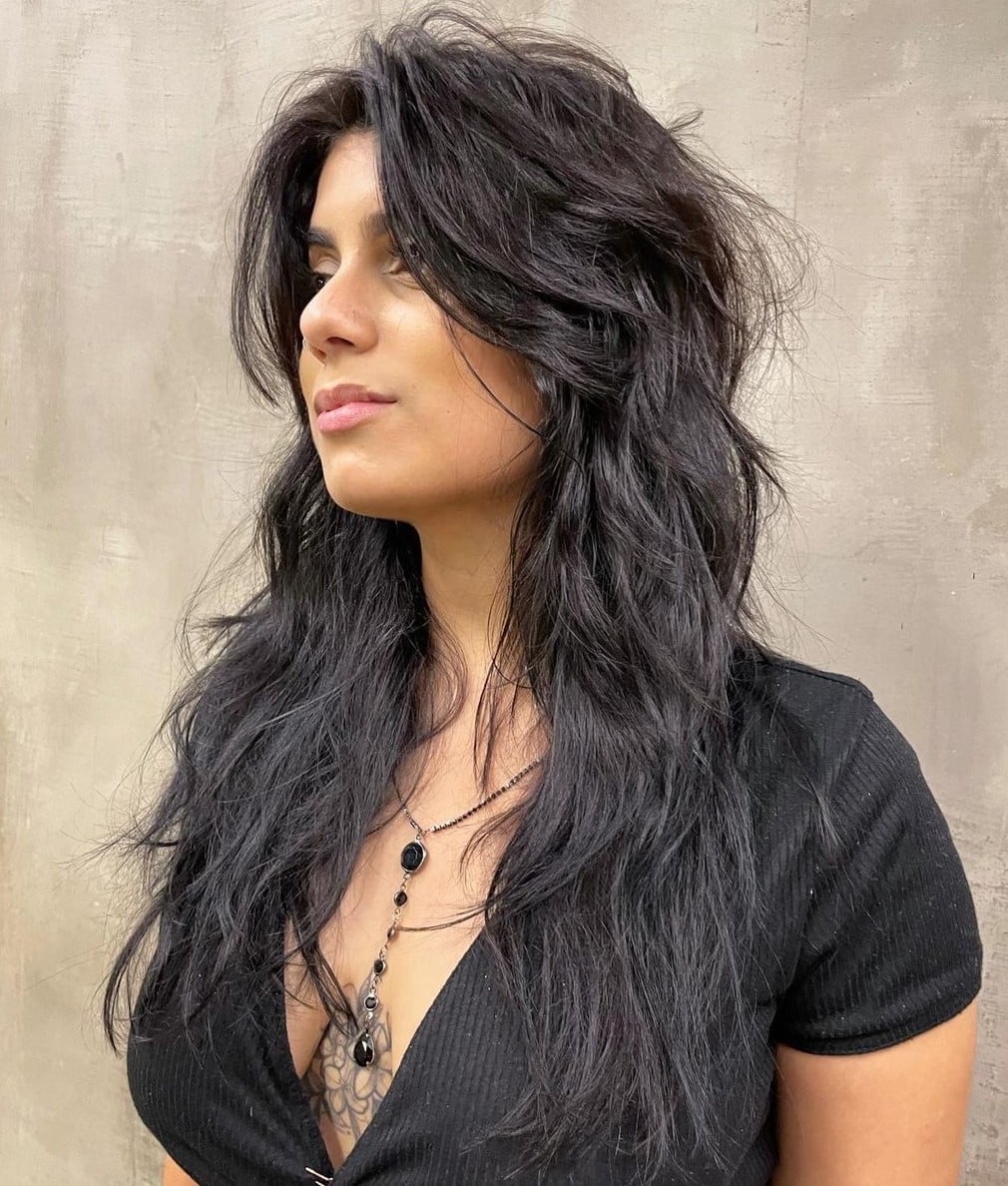 Mid-Back Shag With Heavy Layers No Bangs Mid-Back Shag With Heavy Layers No Bangs — Long Shag