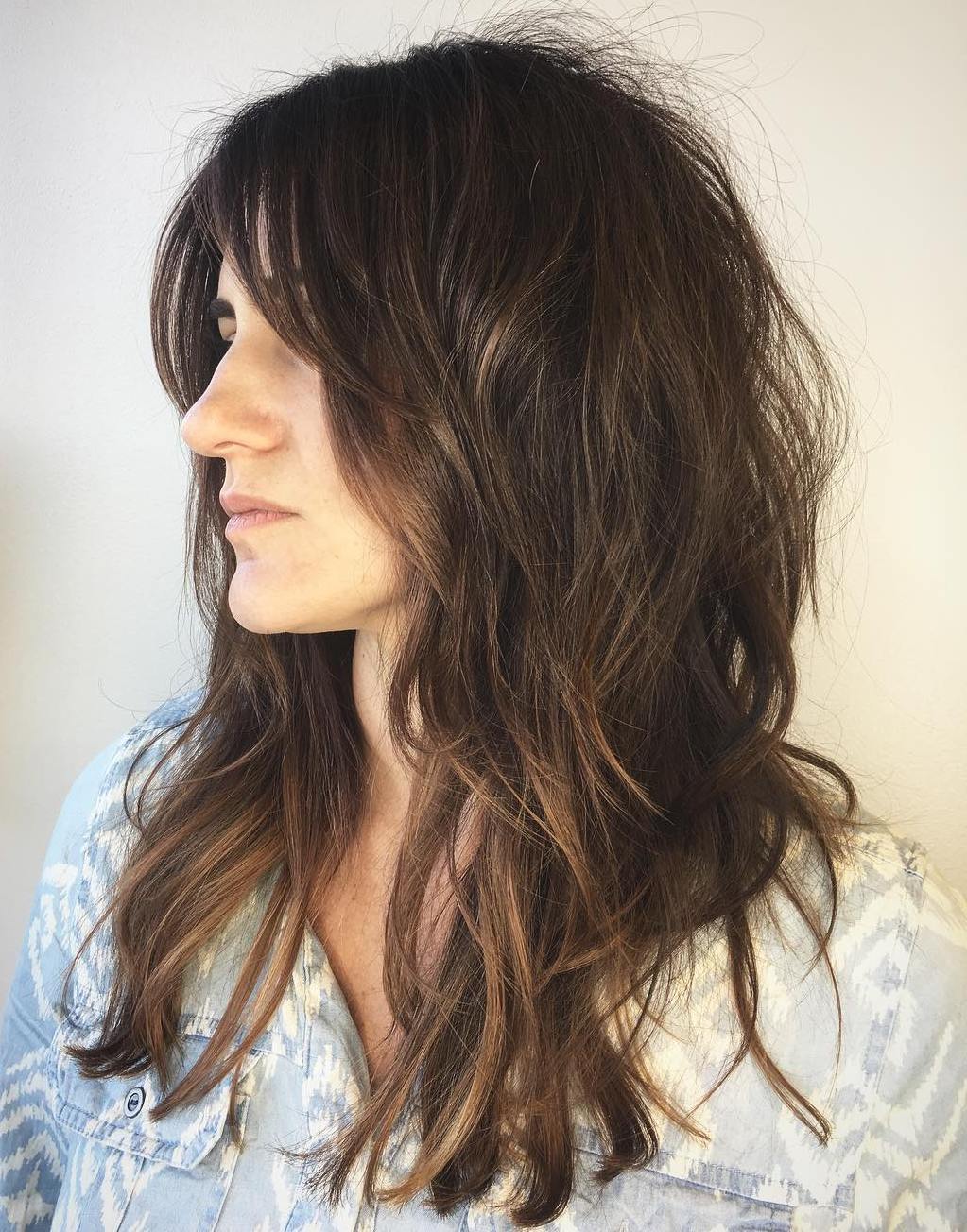 Mid-Length Shag With Full Bangs Mid-Length Shag With Full Bangs — Long Shag